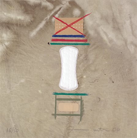 HERMANN NITSCH Vienna 1938 - Senza titolo, 2004, collage e colore su relitto...