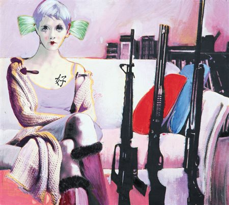 LIDIA BACHIS Roma 16/01/1969 - Zen and guns, 2001, olio e tecnica mista su...