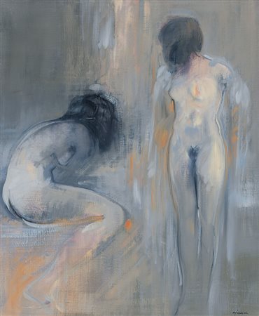 GIUSEPPE AJMONE Carpignano Sesia 17/02/1923 - 07/04/2005 - Figure, olio su...