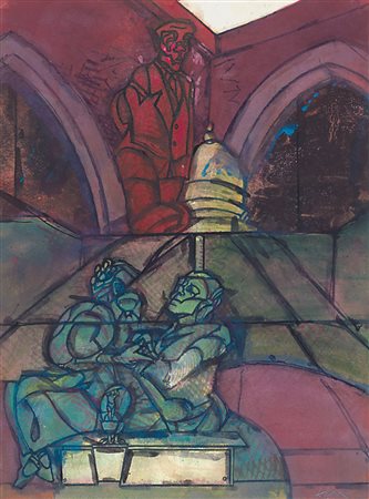 VALERIO ADAMI Bologna 17/03/1935 - Senza titolo, acquerello su carta cm....