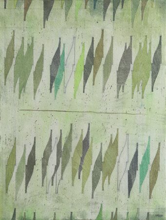 ENRICO SIRELLO Livorno 1930 - Al limite del prato, 2002, pigmento su intonaco...