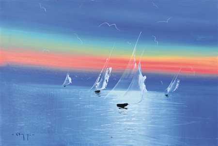 VINCENZO DI GIORGIO Capurso (Ba) 1945 - Vele, olio e tecnica mista su tela...