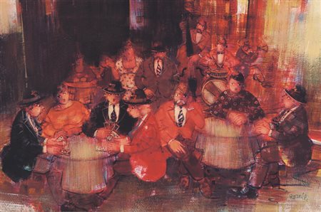 CARLO ROSELLI Milano 20/06/1939 - Al caffè, 2001, olio su tela cm. 40x60,...