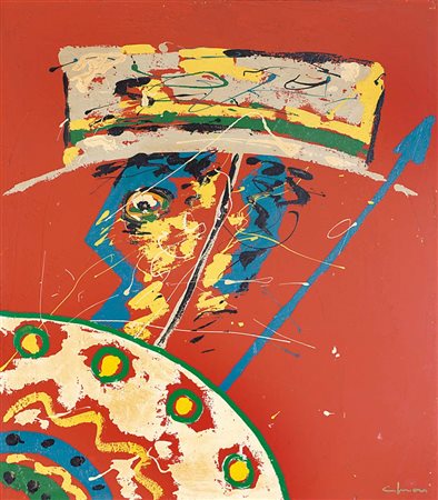 GIORGIO CHIESI Felina (Re) 27/02/1941 - Guerriero, olio e tecnica mista su...