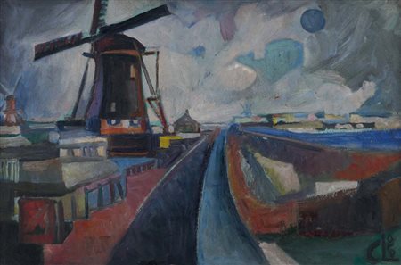 CARLO LORO Lonigo 1915 - Sohilderachting, Olanda, olio su tela cm. 40x60,...