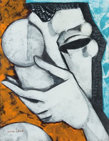 BRUNO LANDI Roma 23/03/1941 - Maschera, 1998, olio su tela cm. 45x35, firma...