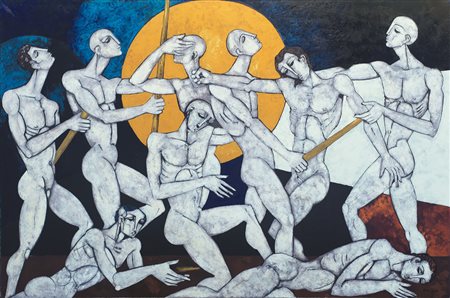 BRUNO LANDI Roma 23/03/1941 - Battaglia, 2008, olio su tela cm. 200x300,...