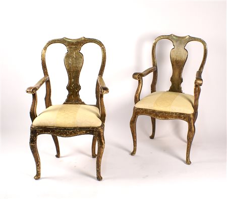 COPPIA DI POLTRONE IN ARGENTO A MECCA Italia XVIII Sec. schienale a giorno...