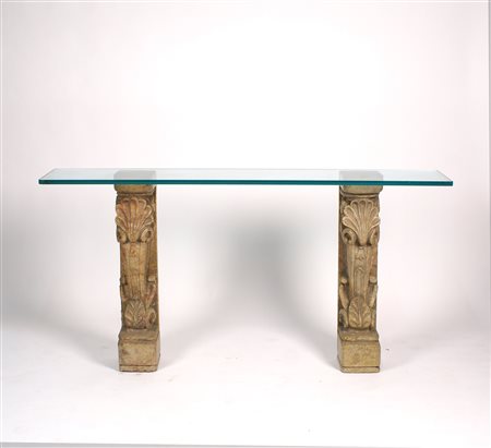 CONSOLE vecchia manifattura piano rettangolare in cristallo molato poggiante...