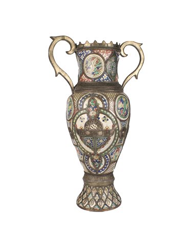 PARTICOLARE VASO manifattura orientale XIX Sec. in maiolica dipinta in...