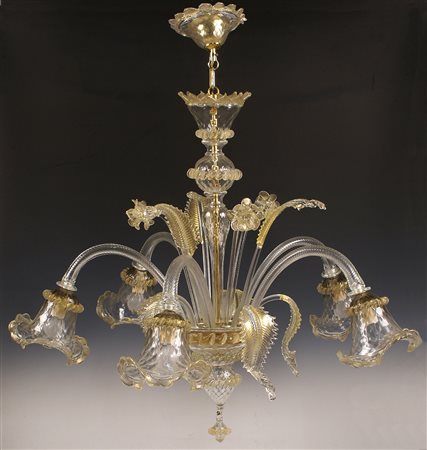 LAMPADARIO A CINQUE LUCI Murano vecchia manifattura in cristallo di vetro...