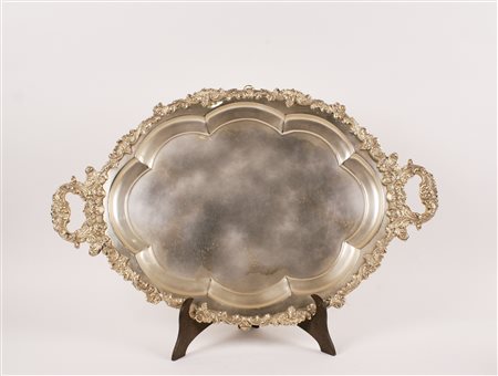 VASSOIO OVALE IN SHEFFIELD A DUE MANICI Inghilterra manifattura recente 70x45...