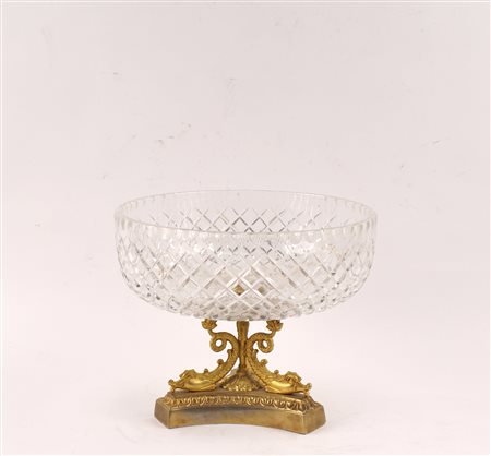 CENTROTAVOLA IN CRISTALLO MOLATO E BRONZO DORATO Francia vecchia manifattura...