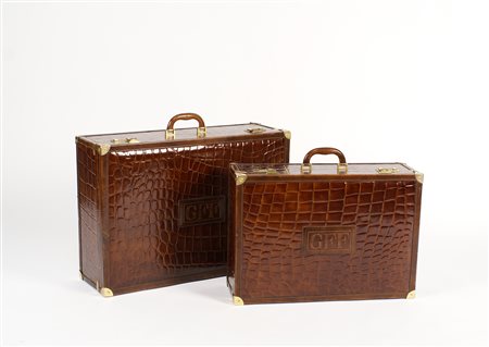 COPPIA DI VALIGIE Gianfranco Ferrè in coccodrillo stampato