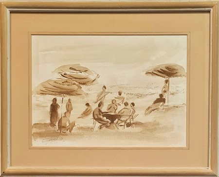 Giusti, Spiaggia con tre ombrelloni, 1998