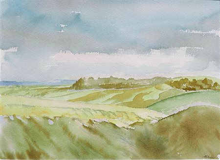 Paolo Gheri, Paesaggio nelle crete con cielo nuvoloso, 2017