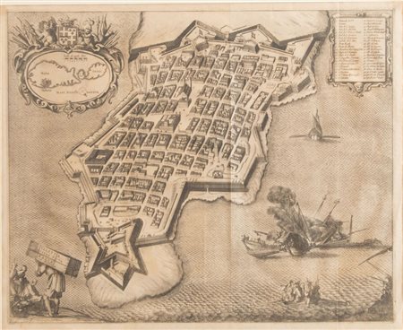 "Veduta a volo d'uccello della città de La Valletta, Malta". Al retro reca...