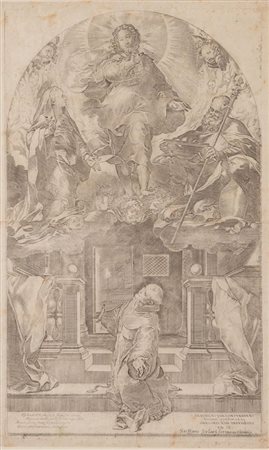 “Estasi di San Francesco”. Incisione su carta, copia da Federico Barocci....