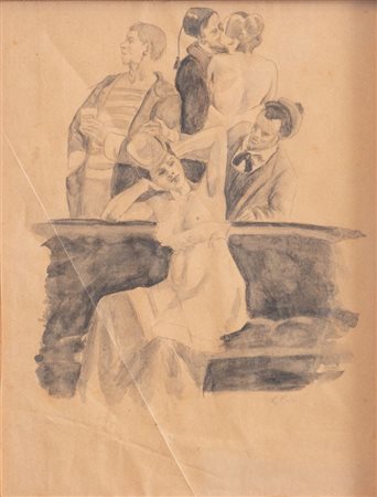 CARLO CORSI (Nizza 1879 - Bologna 1966) "Figure". Tecnica mista su carta. Cm...