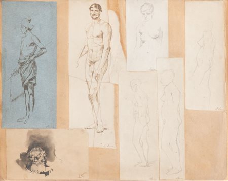 LUIGI SERRA (Bologna 1846 - 1888). Lotto composto da sette disegni su carta...