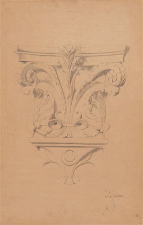 Pittore anonimo del XX secolo "Studio di capitello". Disegno su carta. Cm...