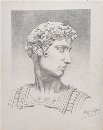 Pittore anonimo del XX secolo "Copia dal vero di un busto all'antica"....