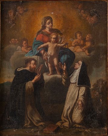 Maestro del XVII secolo “Madonna del rosario con Domenico e Caterina da...