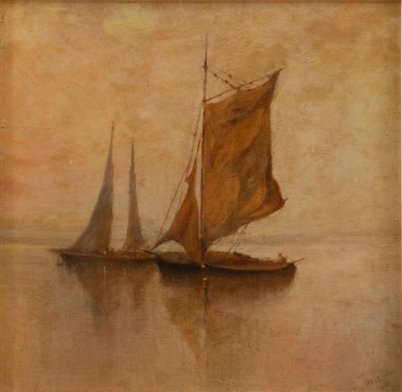 DOMENICO VAN HESS "Marina", 1910. Olio su tavola. Cm 28x28,8. Opera firmata e...