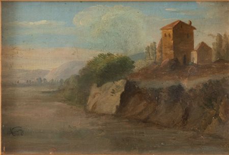 Pittore anonimo del XX secolo "Paesaggio". Olio su tela. Cm 16x24.