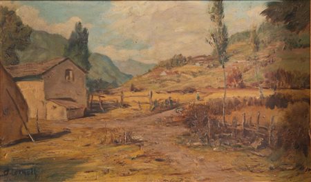 DANTE COMELLI (Bologna 1888 - 1958), “Paesaggio”. Olio su tavola. Cm 25x42....