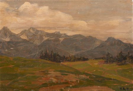 RENATO BERTI (Padova 1884 - Vicenza 1939) "Paesaggio". Olio su tavola. Cm...