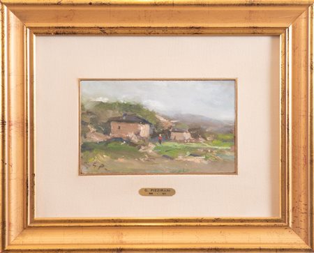 GUGLIELMO PIZZIRANI (Bologna 1886 - 1971) "Paesaggio". Olio su faesite. Cm...