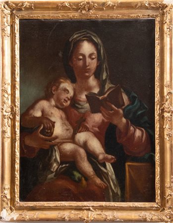 Maestro del XVIII secolo "Madonna con bambino". Olio su tela. Cm 49x37.