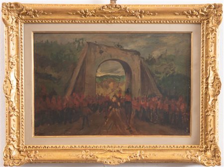 ARMANDO SPADINI, attr. “Senza titolo”, 1908. Olio su tavola. Cm 33.5x50....