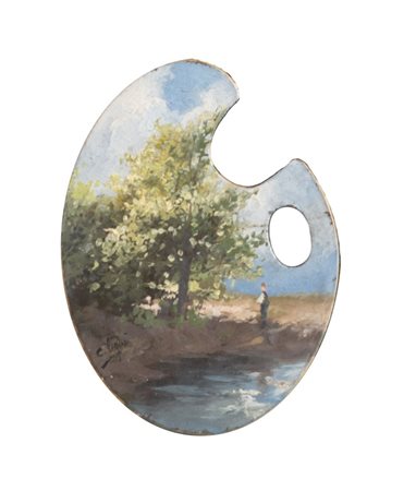 CORIOLANO VIGHI (Firenze 1846 - Bologna 1905) "Paesaggio". Olio su tavolozza,...