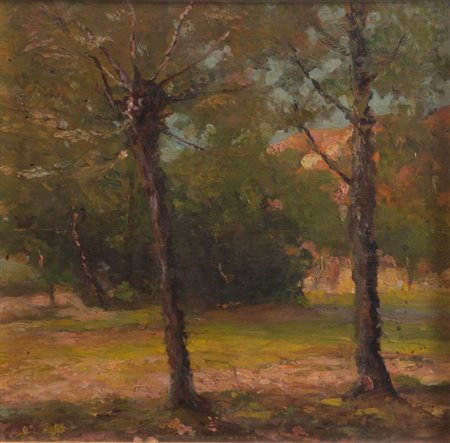 FLAVIO BERTELLI (S. Lazzaro di Savena 1833 - 1916 Bologna) "Bosco". Olio su...