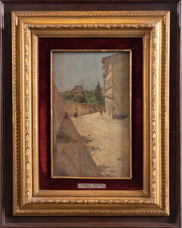 ANGELO TORCHI (Massa Lombarda 1856 - 1915) "Scorcio". Olio su tavola. Cm...