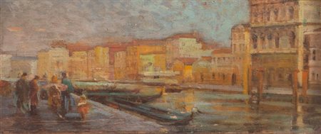 LUIGI SERRA (Bologna 1846 - 1888) "Paesaggio di Venezia". Olio su tavola. Cm...
