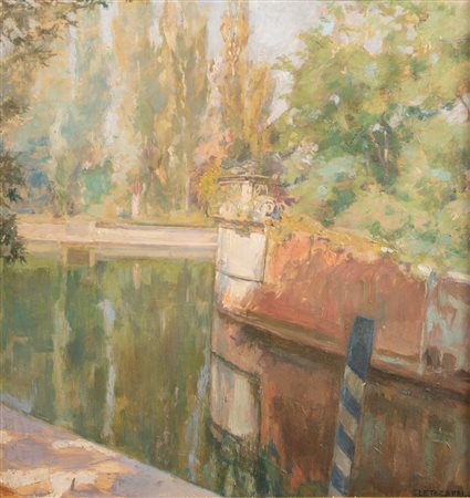 CLETO CAPRI (Bologna 1873 - 1965) “Paesaggio”. Olio su tavola. Cm 60x58....