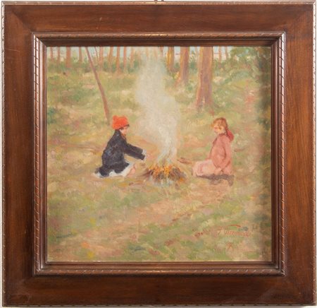 F. GIZZANELLI (XX secolo) "Senza titolo", 1919. Olio su cartone. Cm 46x48,5....