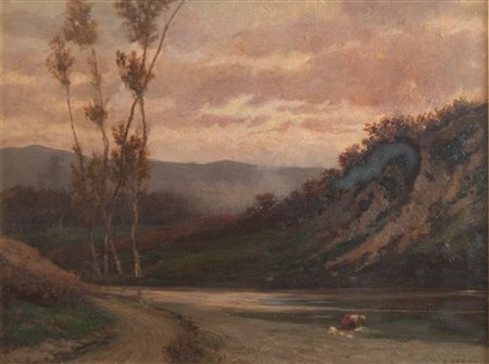 GIOVANNI SECCHI (Bologna 1876 - Darfo 1950) “Paesaggio”. Olio su tavola. Cm...
