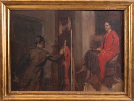 AMLETO MONTEVECCHI (1878 - 1964) “L’allievo Sant Andrea”. Olio su tela. Cm...
