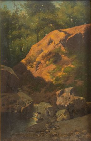 CORIOLANO VIGHI (Firenze 1846 - Bologna 1905) “Paesaggio”. Olio su tela. Cm...
