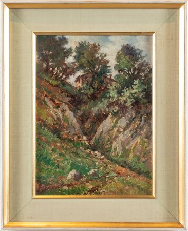 GIOVANNI SECCHI (Bologna 1876 - Darfo 1950) "Paesaggio". Olio su tavola. Cm...