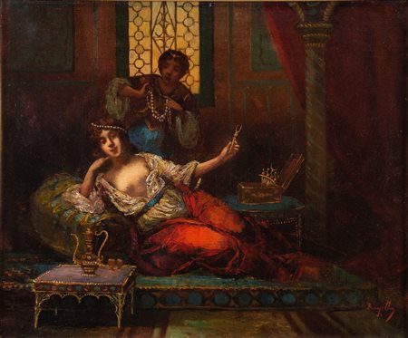 Frédéric BORGELLA (1833-1901) "Senza titolo". Olio su tela. Cm 53x63,5. Opera firmata in basso a destra Borgella.