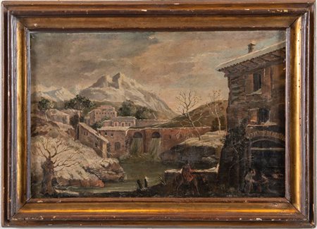 "Paesaggio innevato con fiume". Cm 33x50.