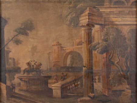 Maestro Emiliano della fine del XVIII secolo "Architettura". Tempera su tela....