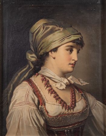 Maestro del XIX secolo "Ritratto di donna". Olio su tela. Cm 56,5x44.