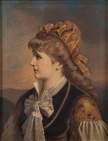 Maestro del XIX secolo "Ritratto di donna". Olio su tela. Cm 56,5x44.