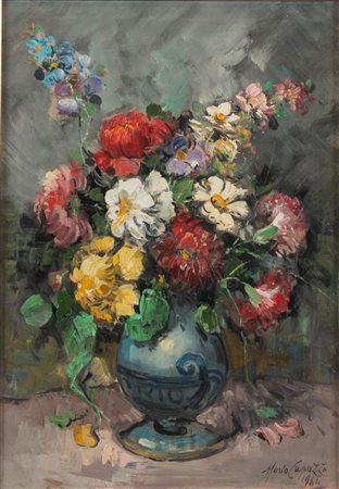 MARIO CAPUZZO (Badia Polesine 1902 - 1978) "Vaso di fiori", 1964. Olio su...